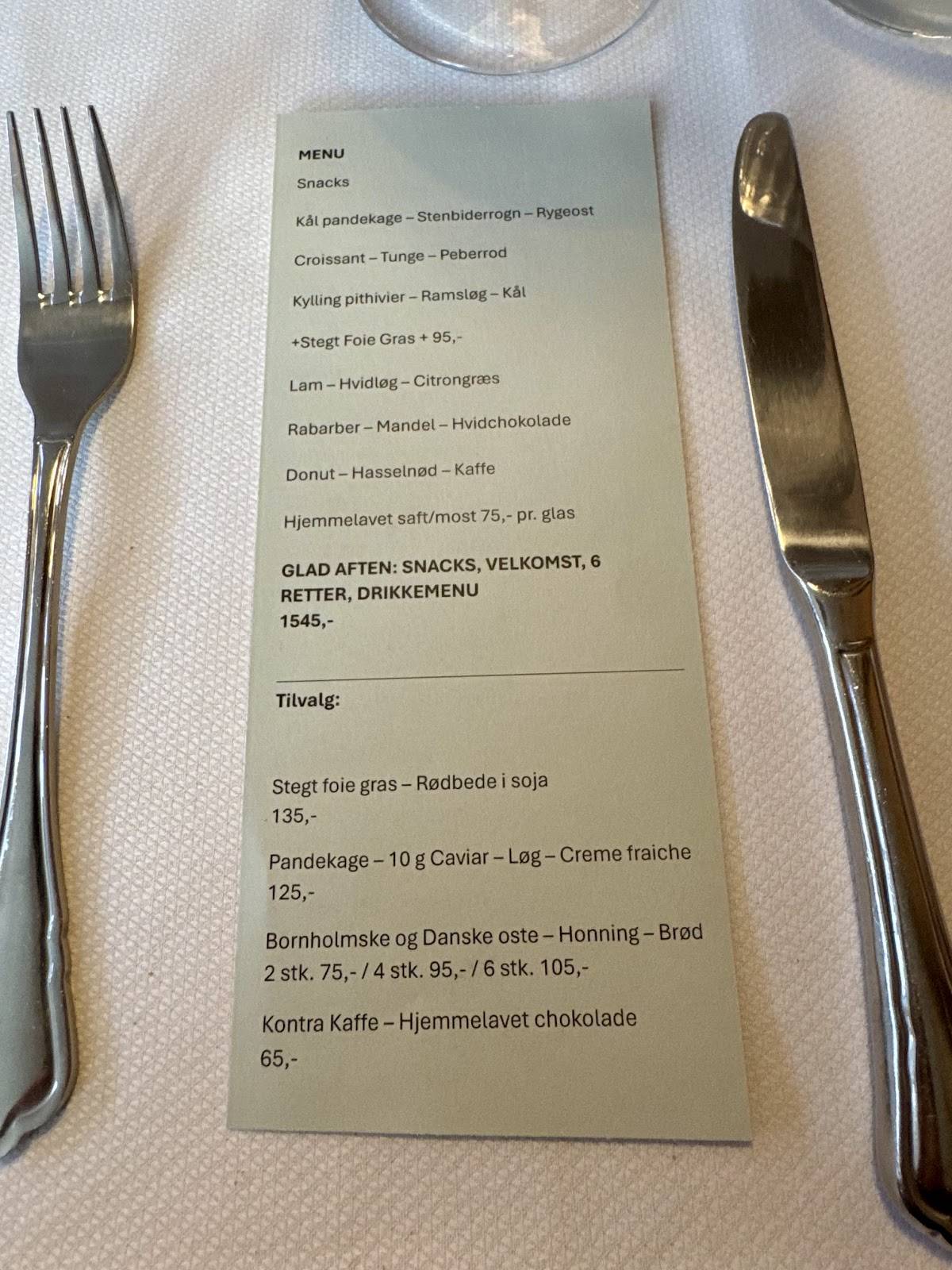 Menu de Det Røde Pakhus