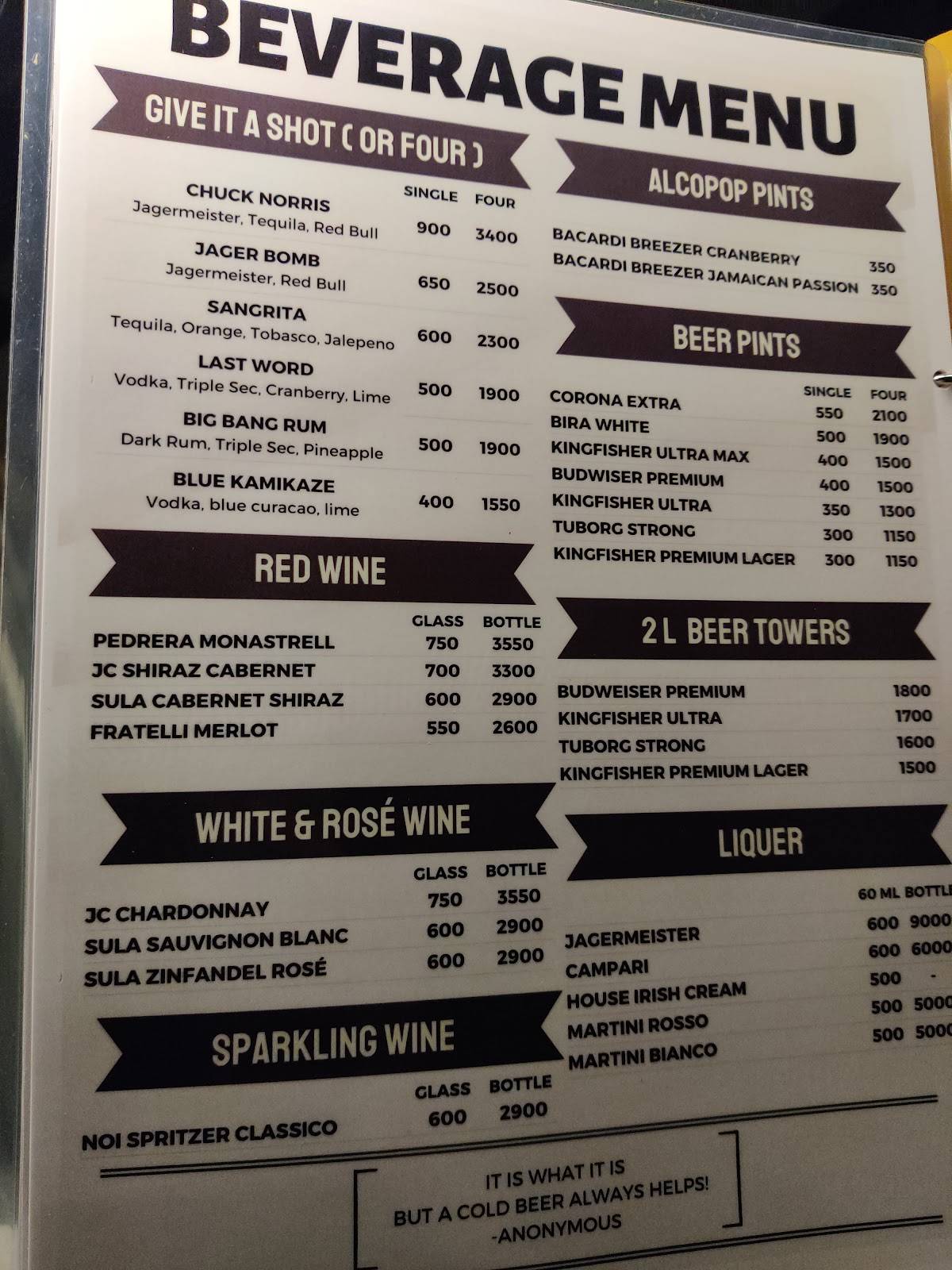 Grapevine - Rooftop Tavern menu
