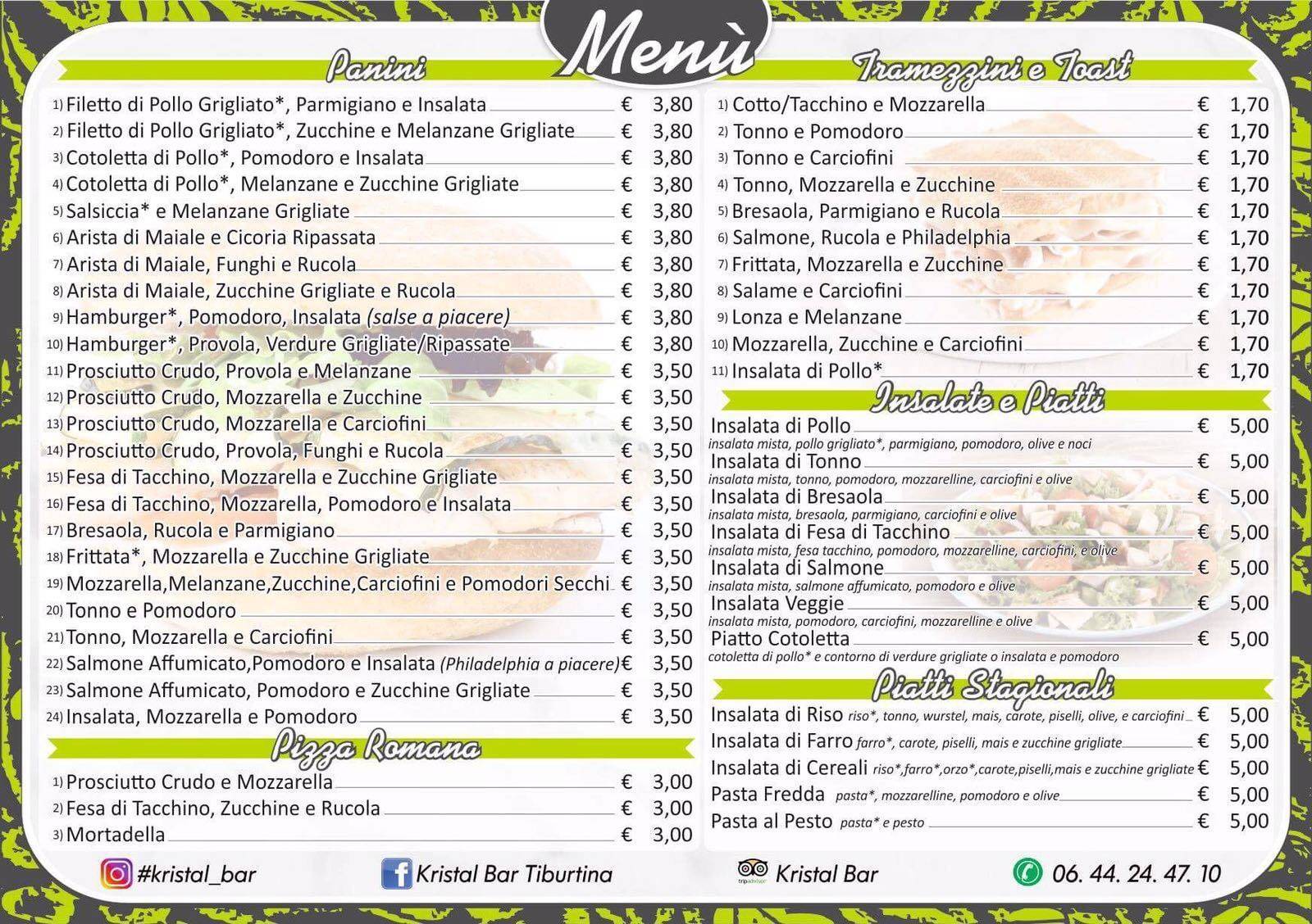 Menu di Kristal Bar Tiburtina 