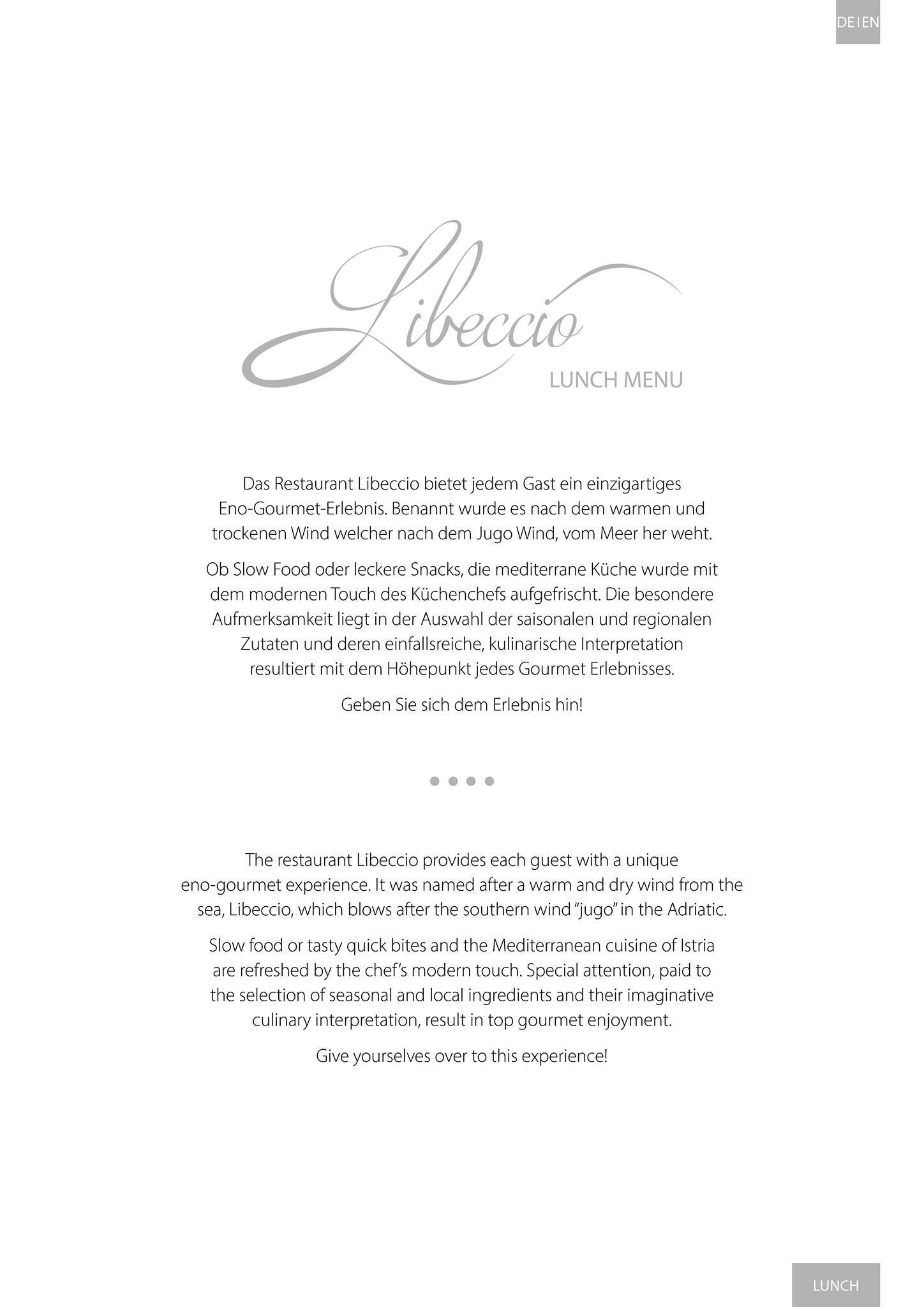 Menu di Libeccio Restaurant & Bar 