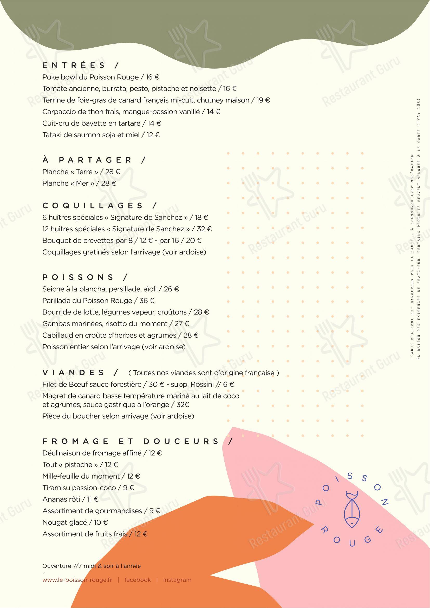 Menu pour Le Poisson Rouge - Menu