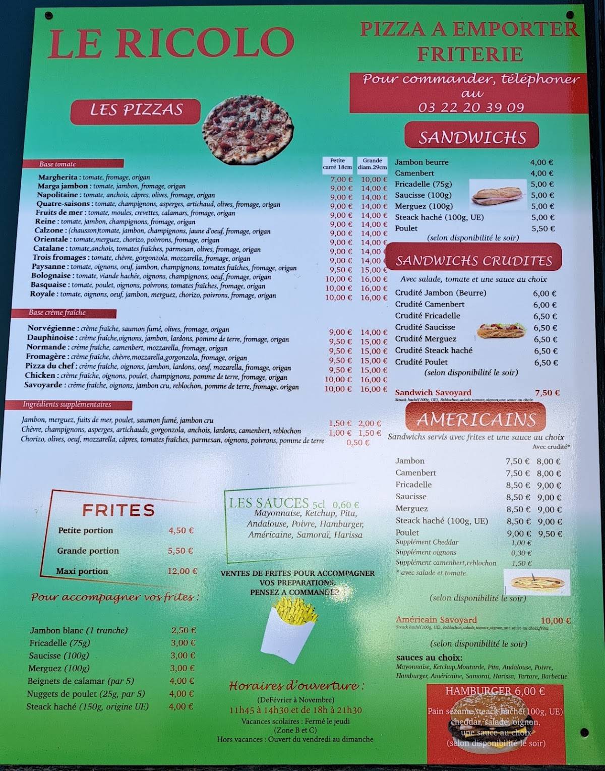 Menu de Le Ricolo