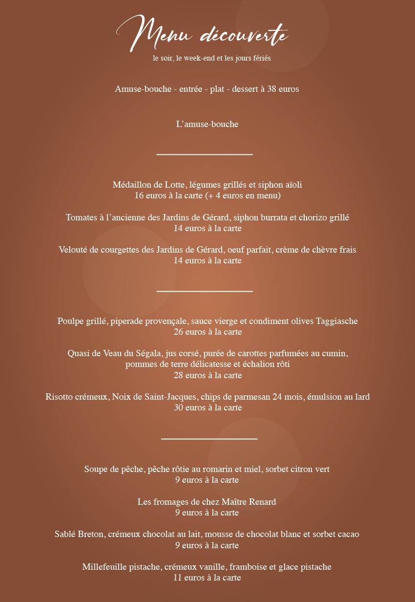 Menu de Maison Roucas