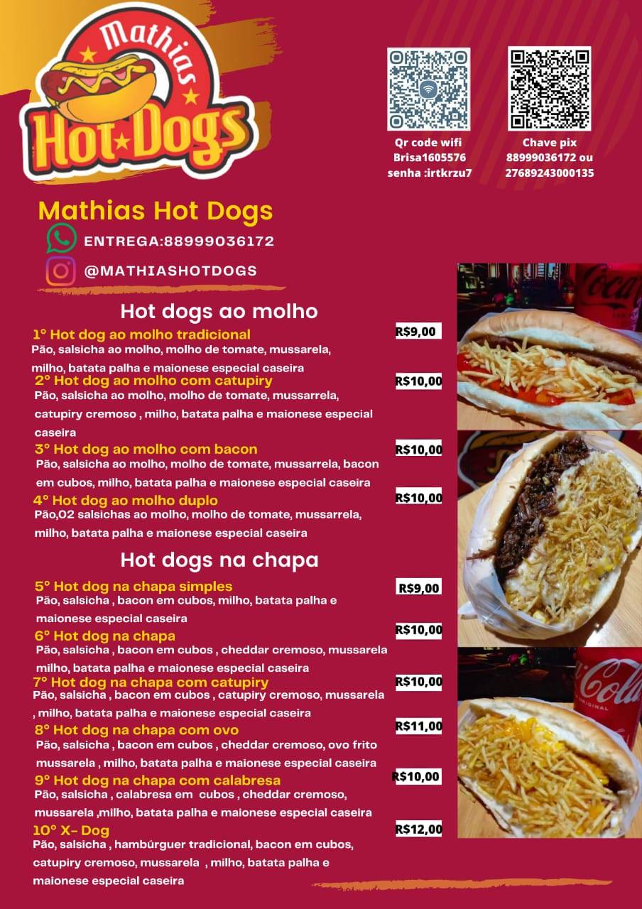 Mathias Hot Dogs cardápio