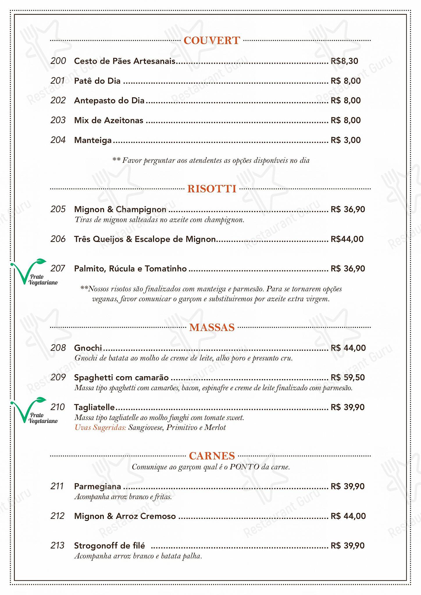 Catering Menu para Pavanelli Loja e Restaurante pub & bar