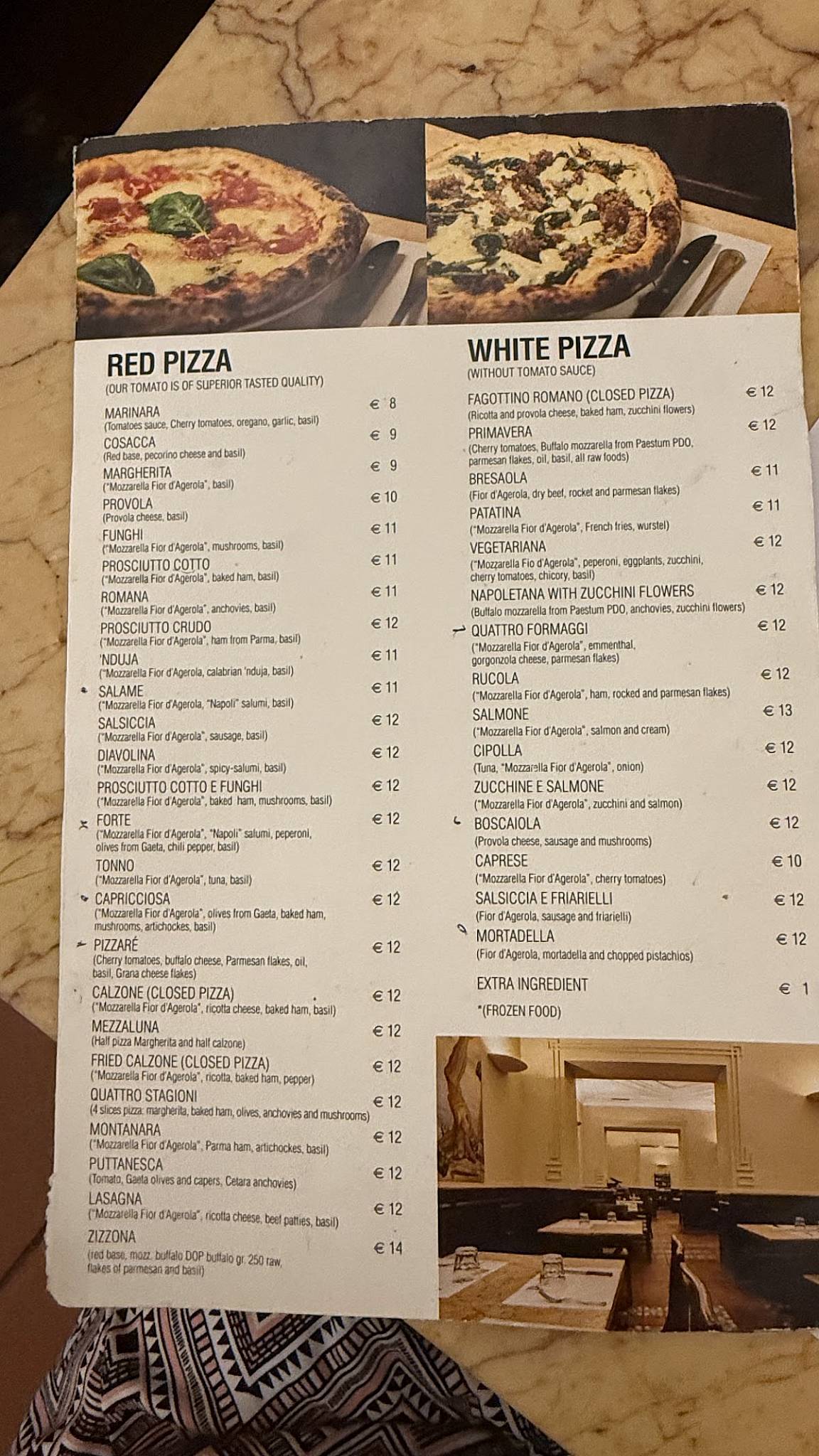 Menu di PizzaRé 