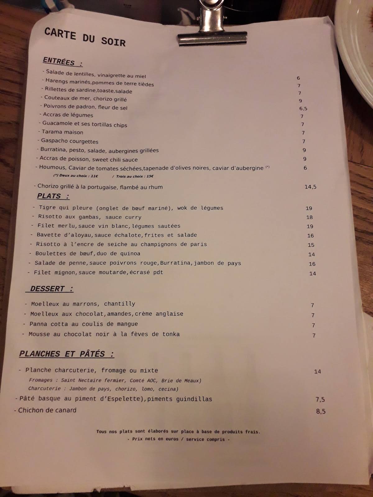 Menu de Quartier Rouge