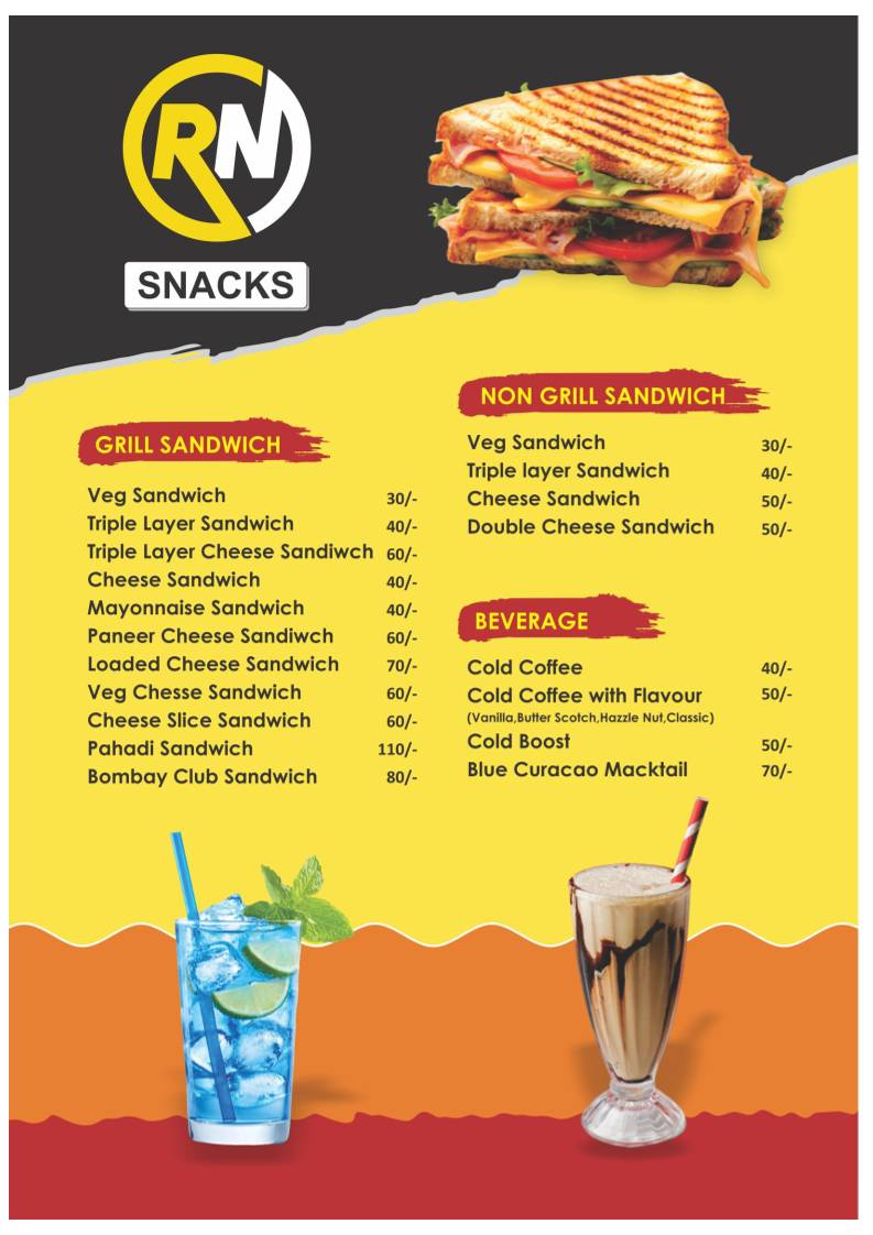 R N Snack Center menu