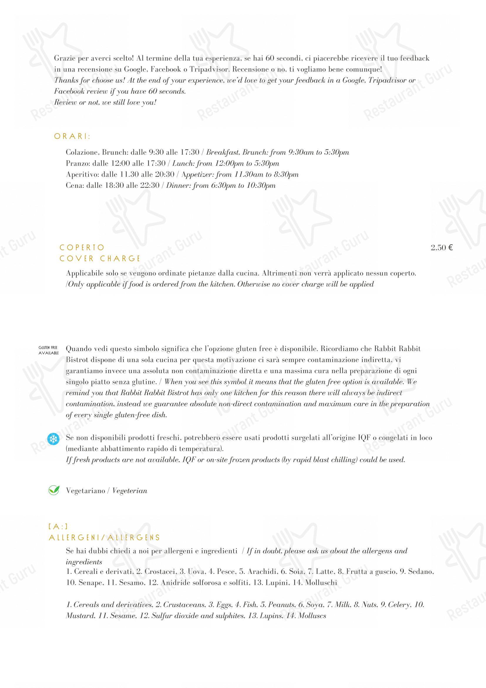 Menu di Rabbit Rabbit Bistrot - Menu bar