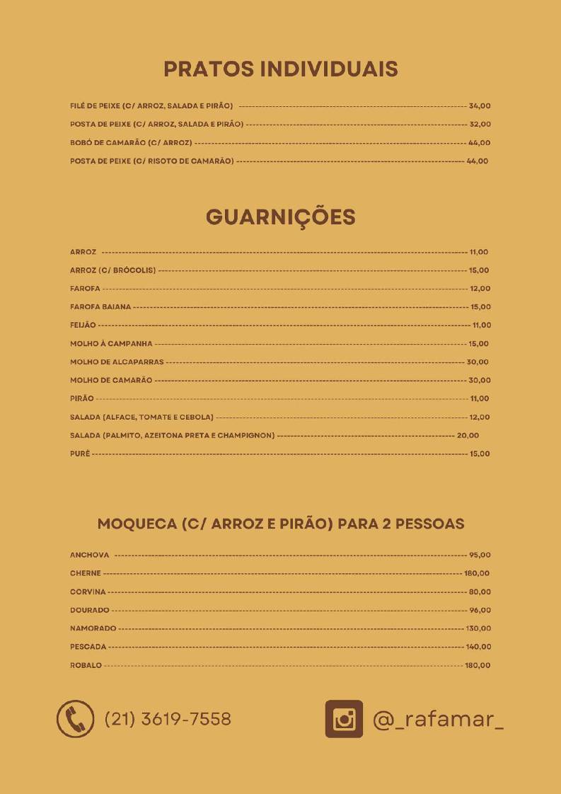Rafamar cardápio