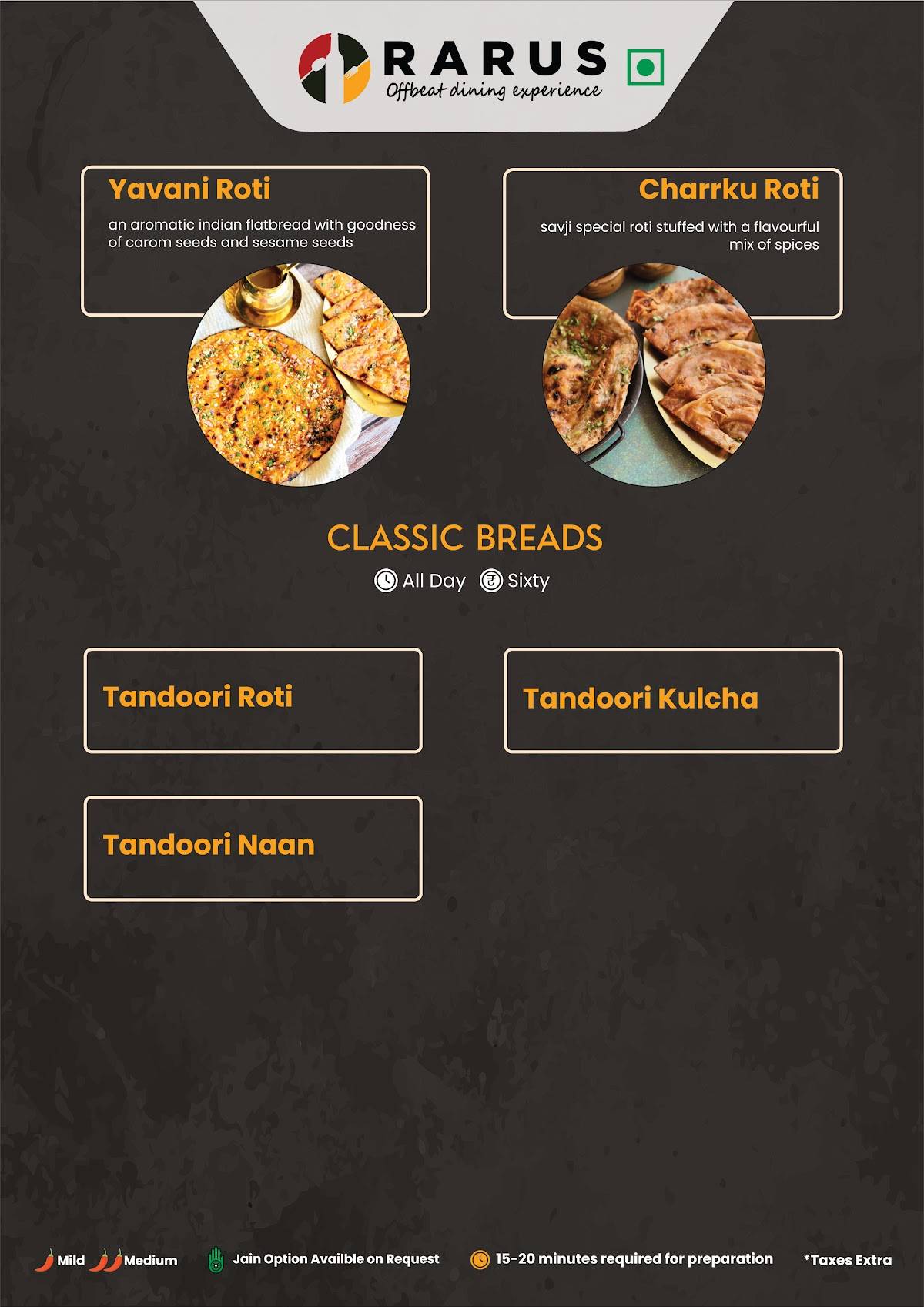 Rarus - Offbeat Dining Experience menu