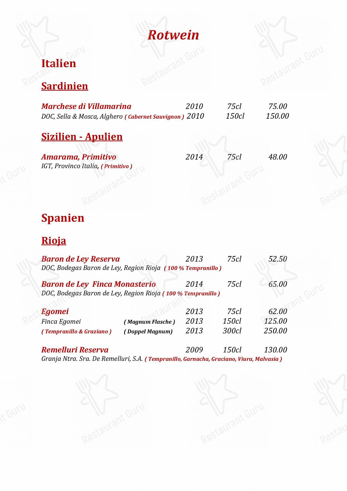 Menu di Rathskeller Olten - Wine Menu