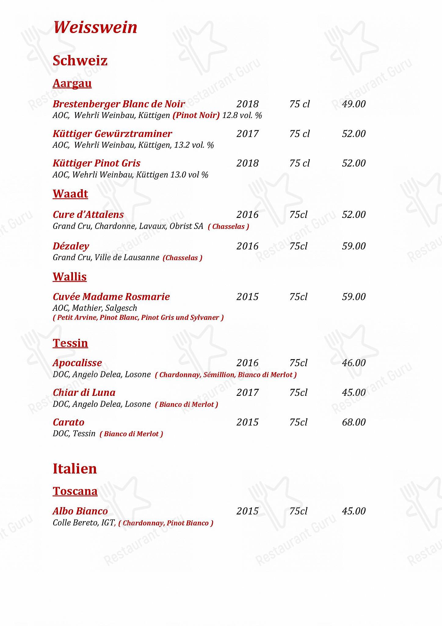 Rathskeller Olten in Olten - Wine Menu