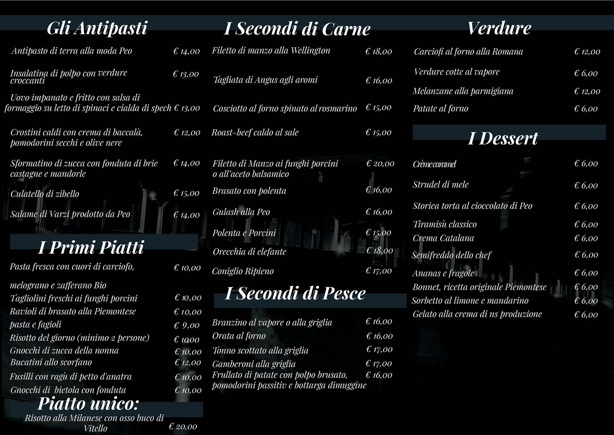 Menu di Ristorante Peo 