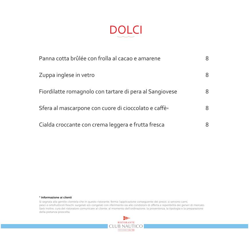 Menu di Ristorante Club Nautico Rimini 