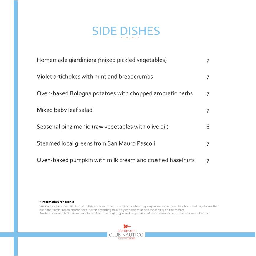 Menu di Ristorante Club Nautico Rimini 