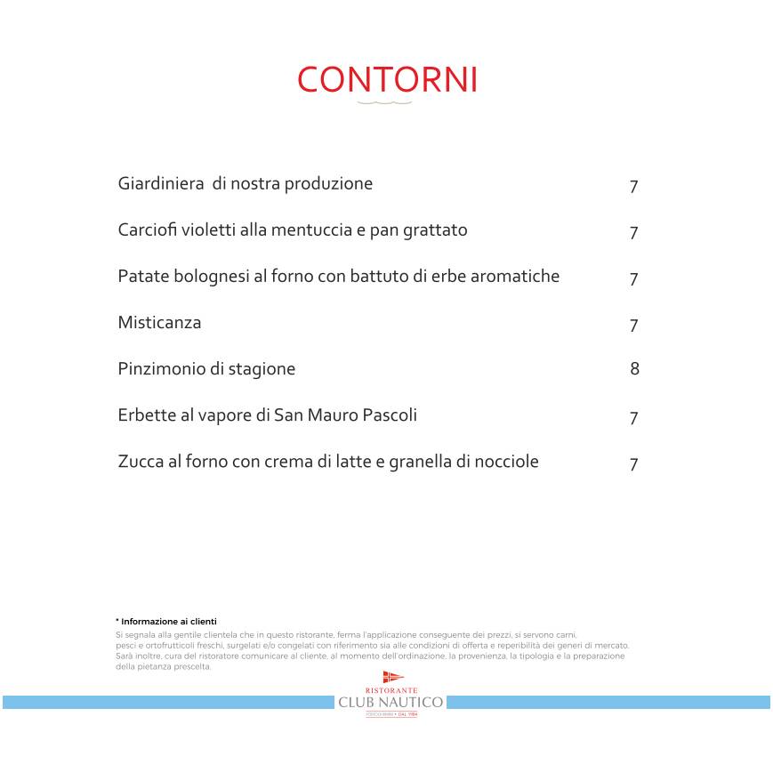 Menu di Ristorante Club Nautico Rimini 