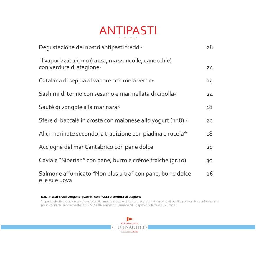 Menu di Ristorante Club Nautico Rimini 