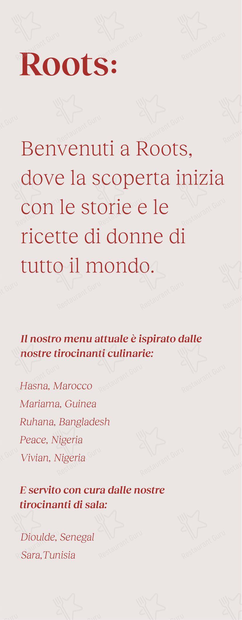 菜单 per Roots in Modena