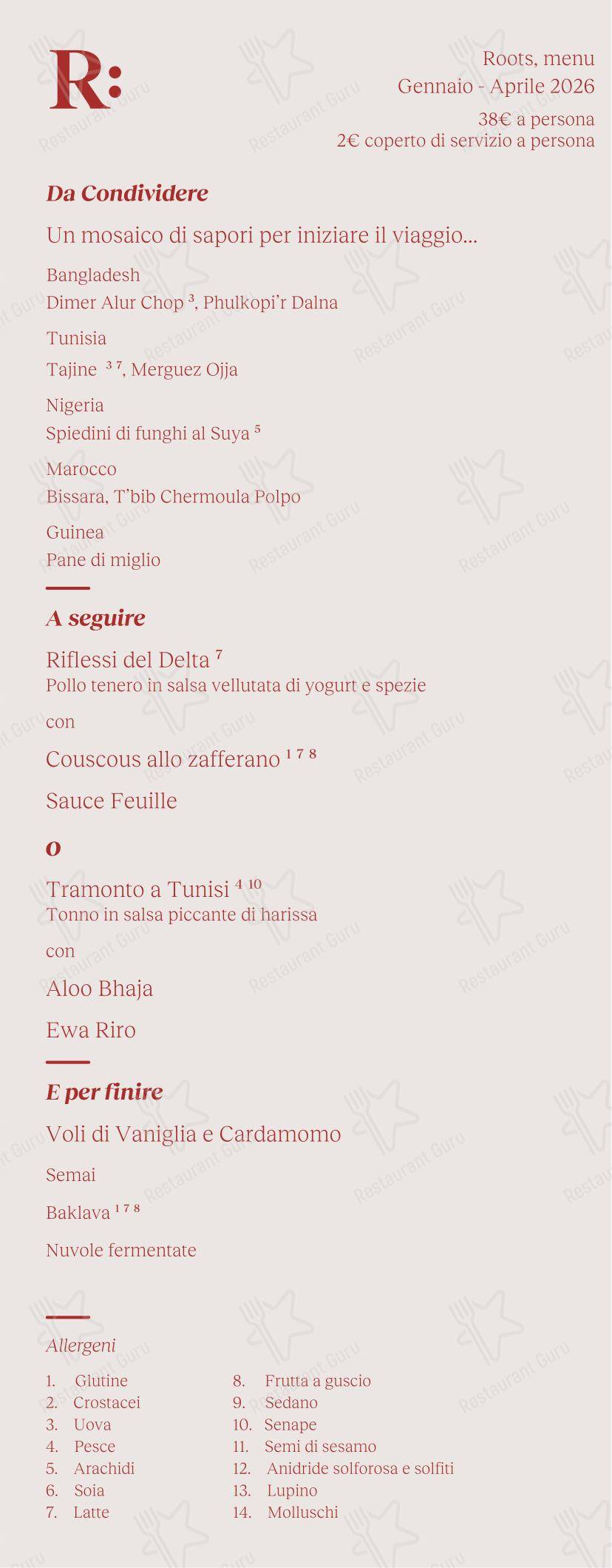 菜单 per Roots in Modena