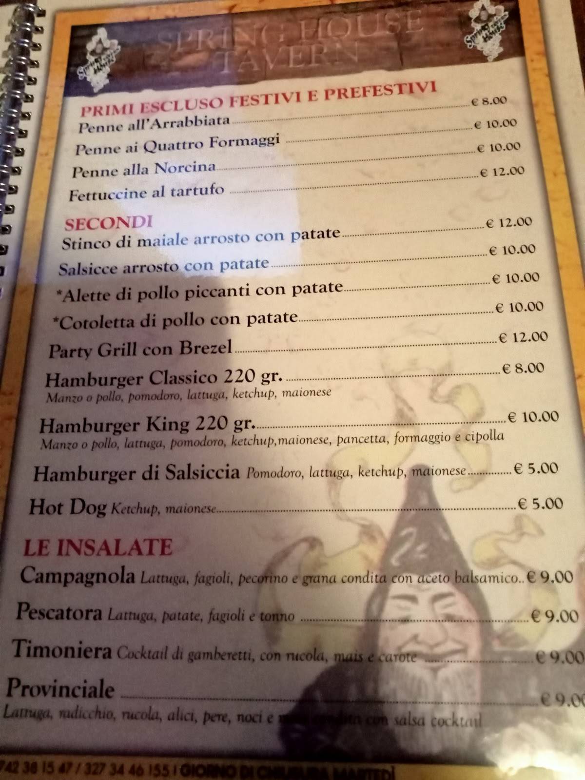 Menu di Spring House Tavern 