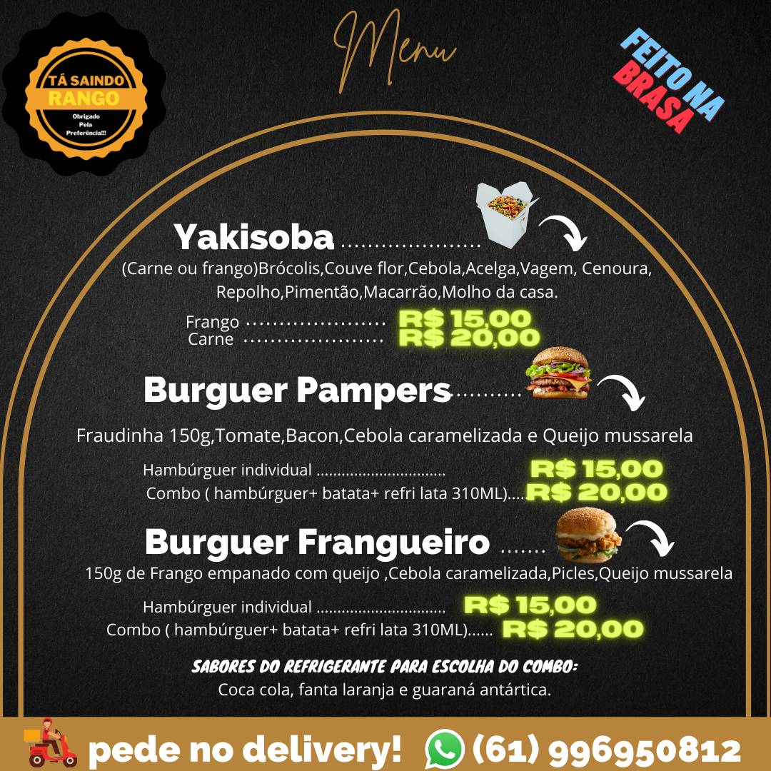 Ta saindo rango cardápio