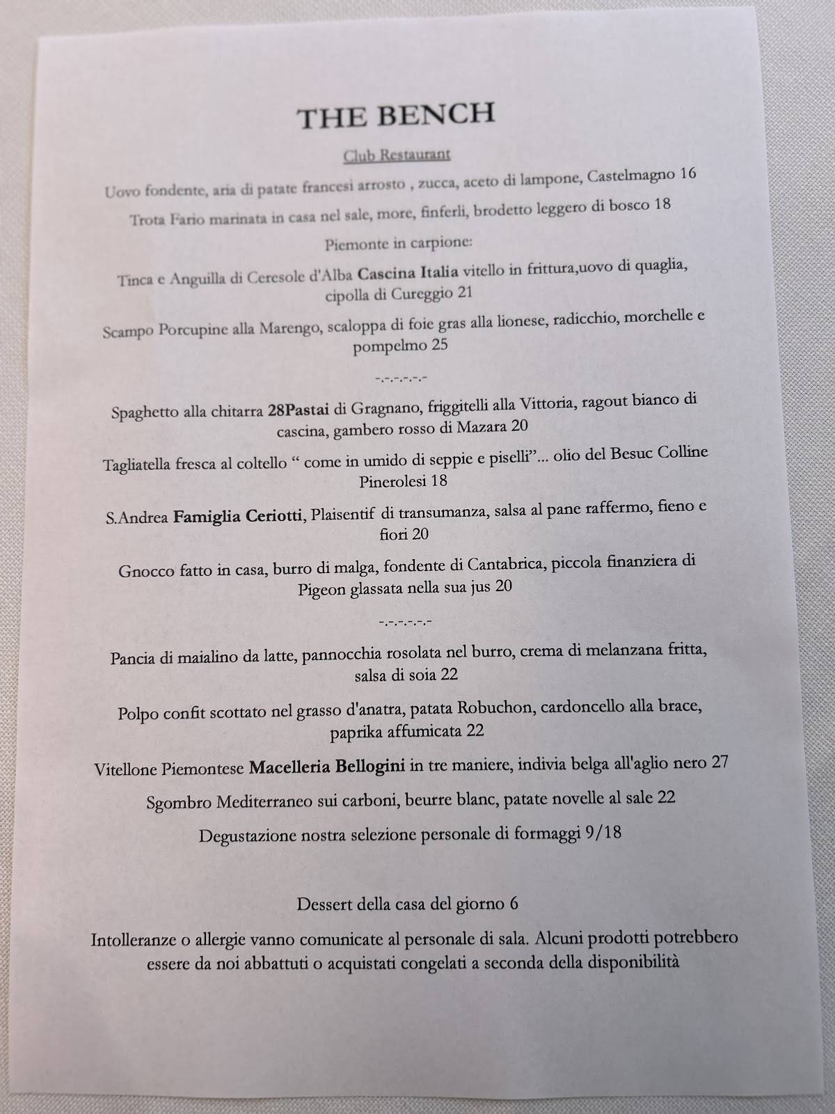 Menu di The Bench Ristorante 
