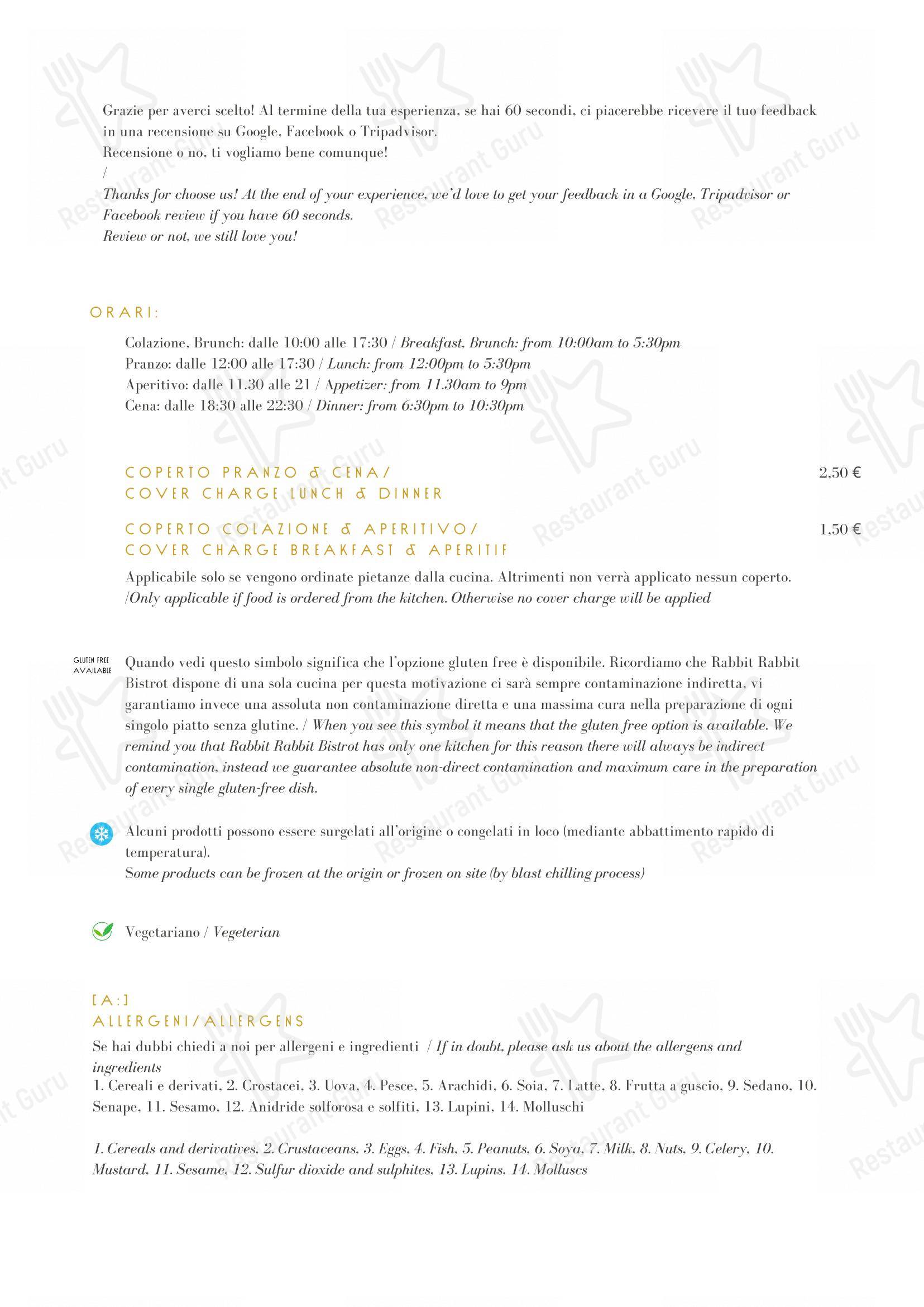 Menu bar per Rabbit Rabbit Bistrot pub & bar