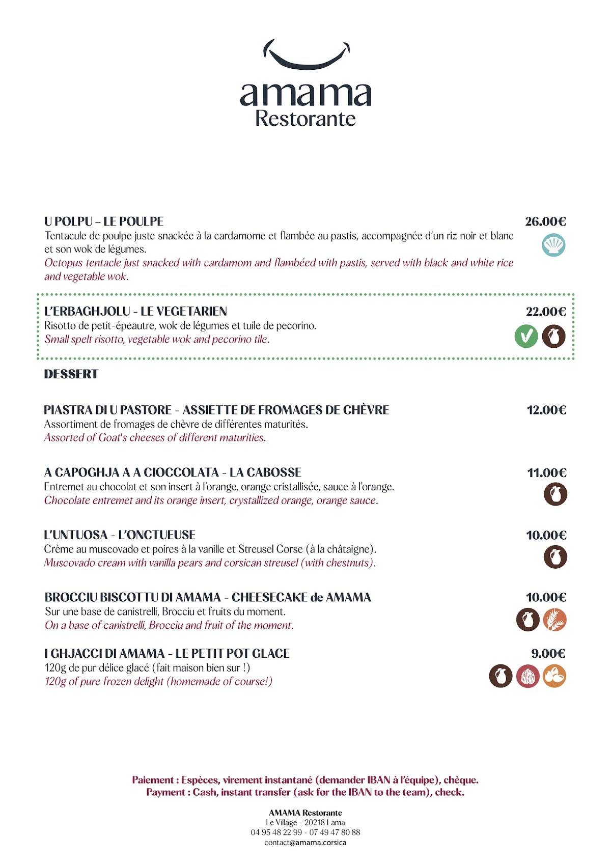 Menu de AMAMA RESTORANTE