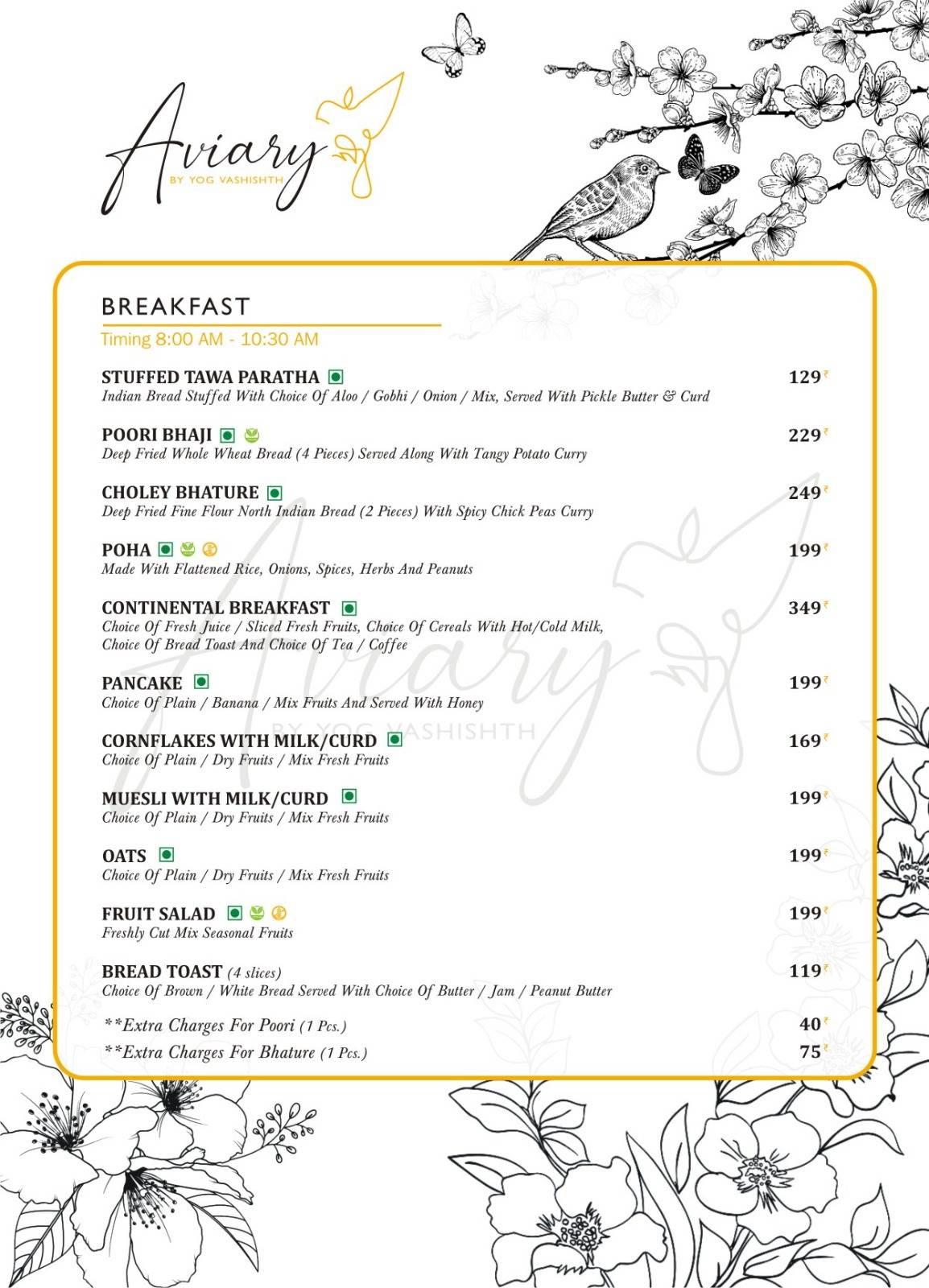 Aviary Cafe Rishikesh menu