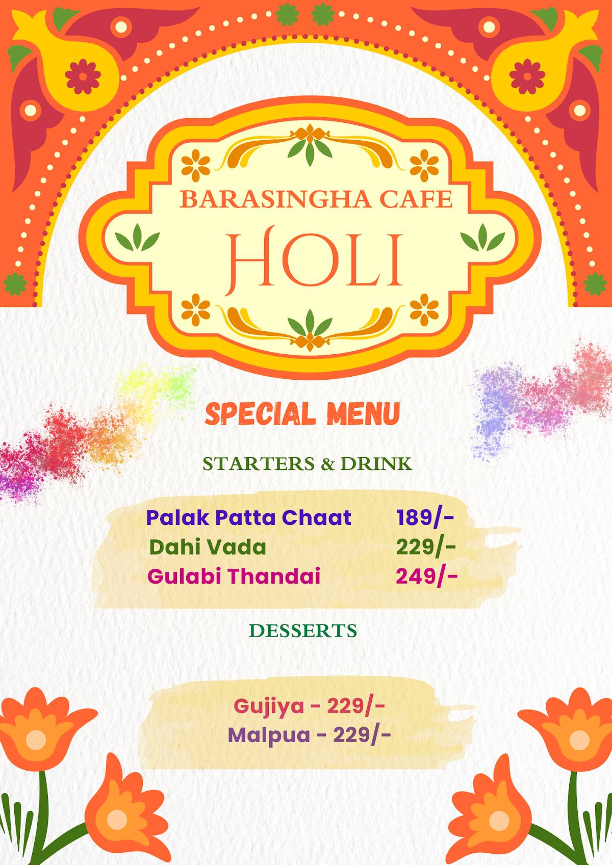 Barasinghaa Cafe menu