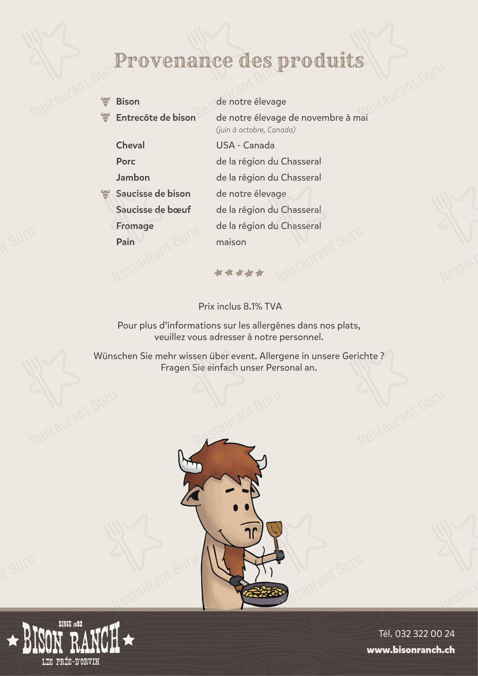 Christian Lecomte, Auberge des Bisons in Nods - Menu