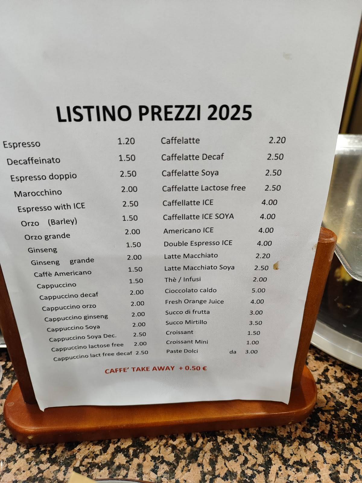 Menu di Caffè Antica Roma 