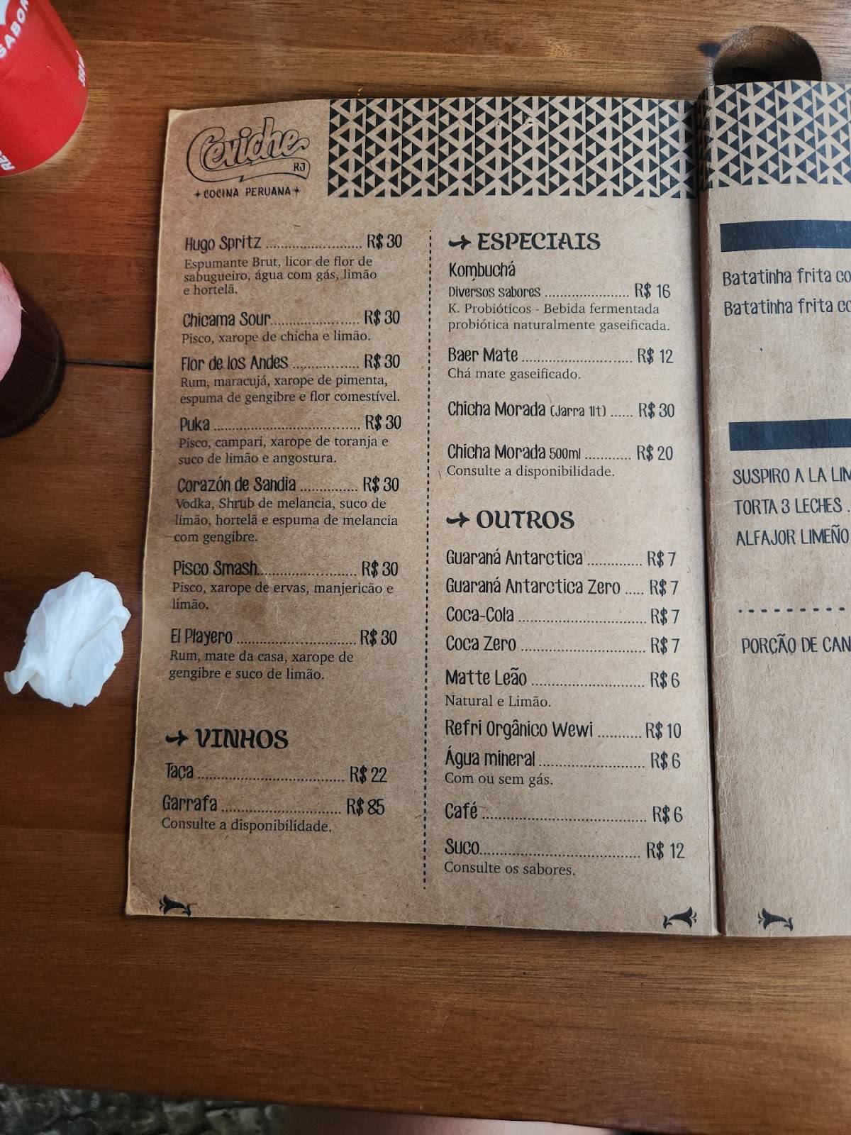 Ceviche RJ Flamengo cardápio