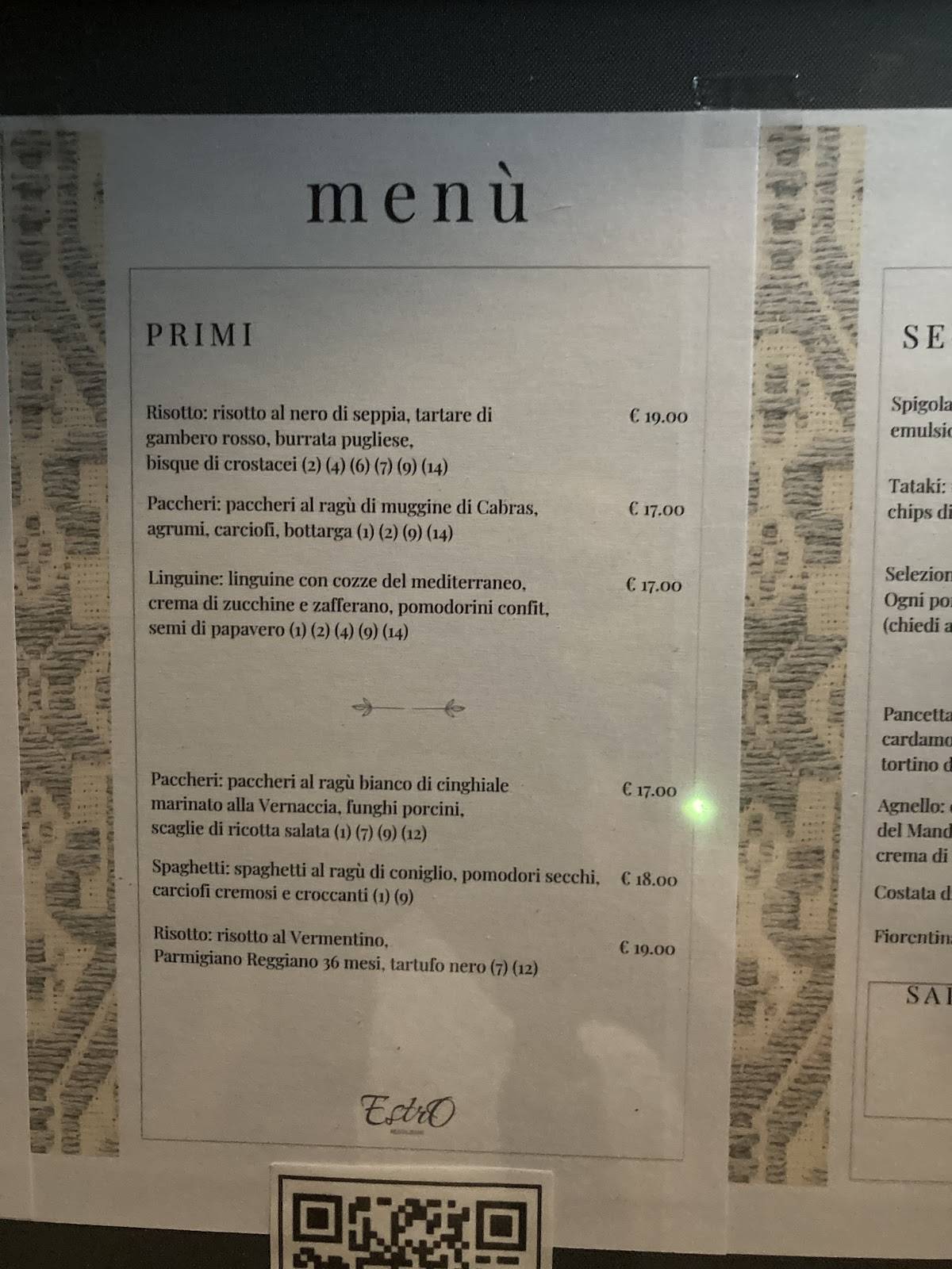 Menu di Estro Restaurant 