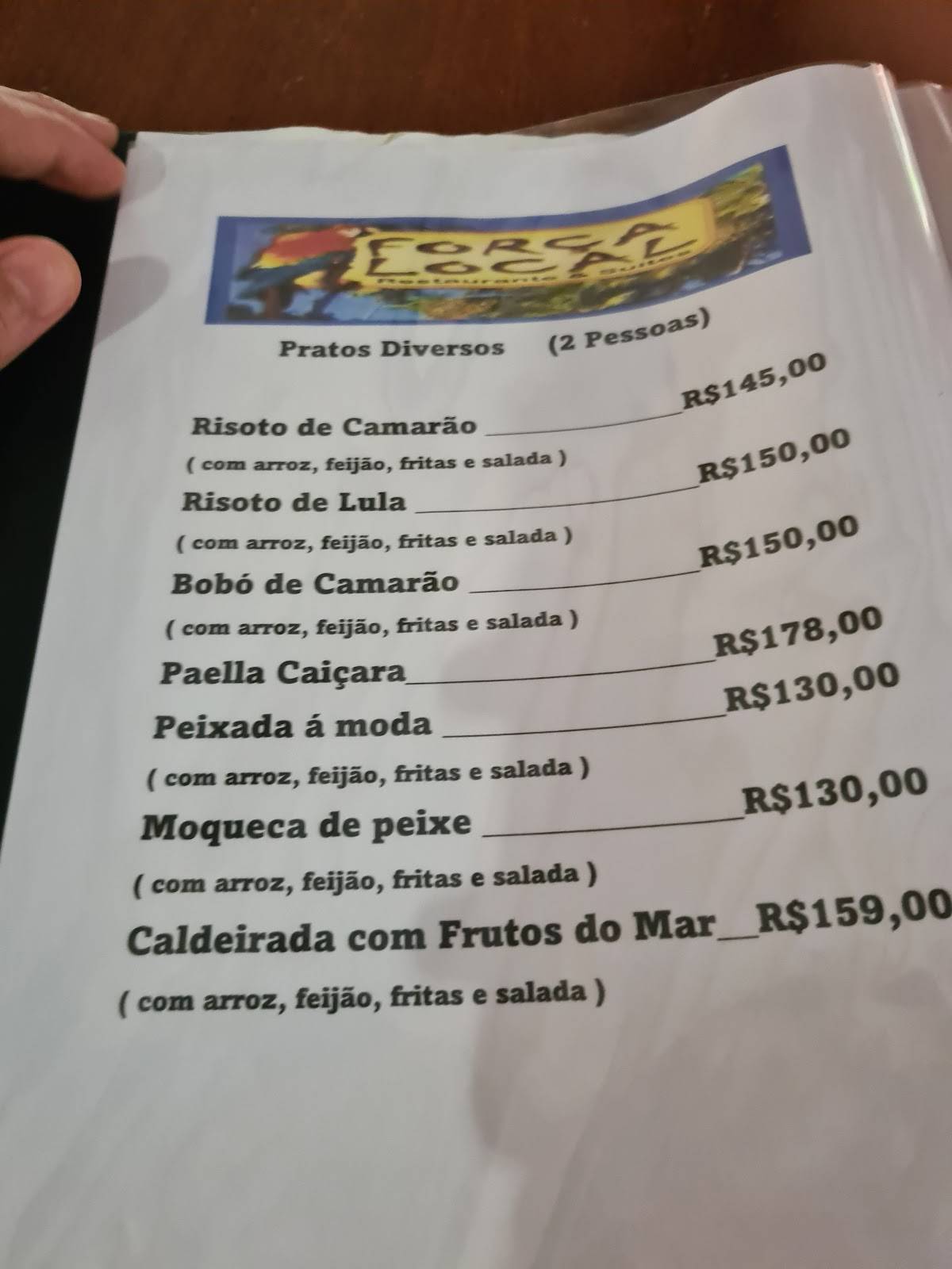 Força Local cardápio