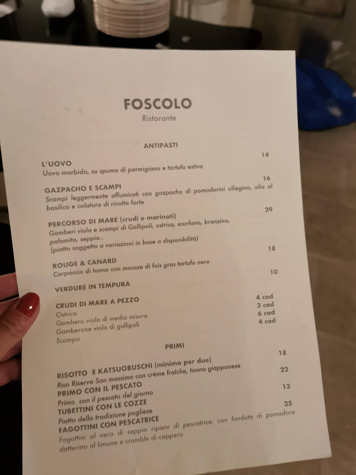 Menu di Foscolo Ristorante e Cocktail Bar 