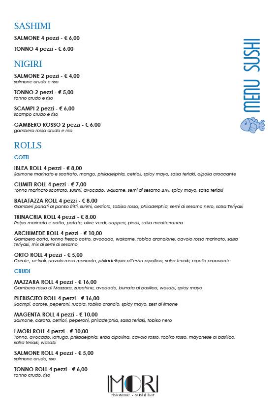Menu di IMORI Ristorante 