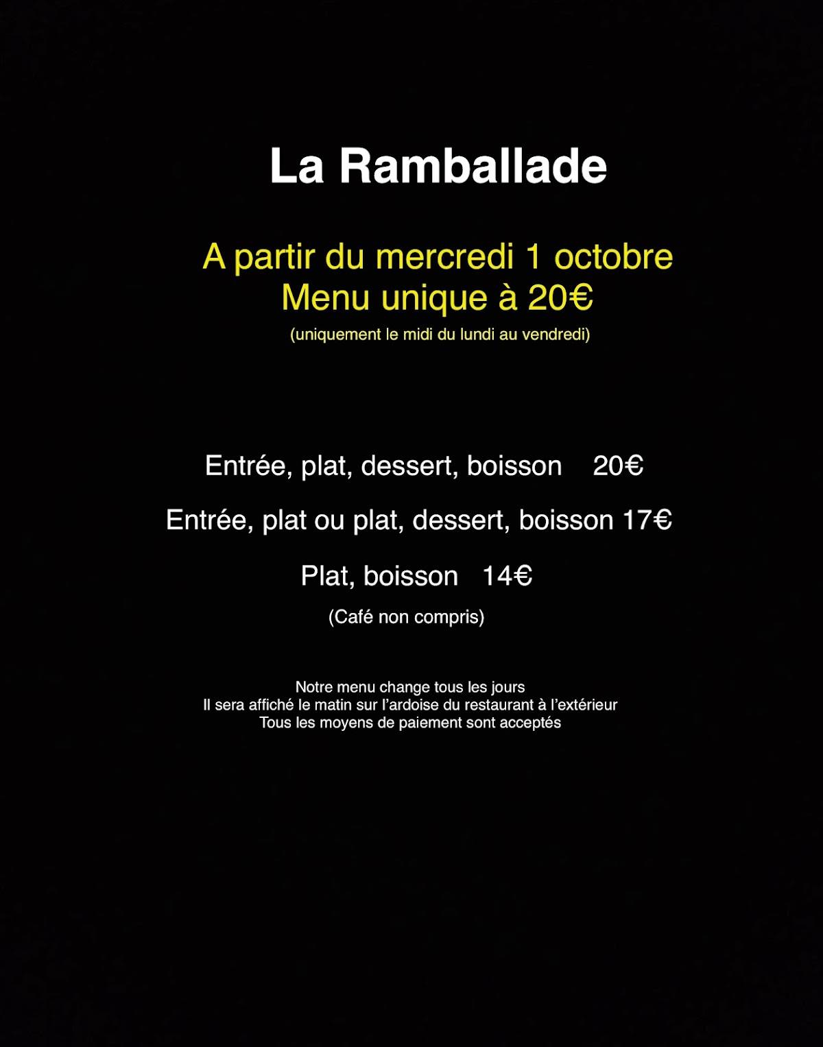 Menu de LA RAMBALLADE