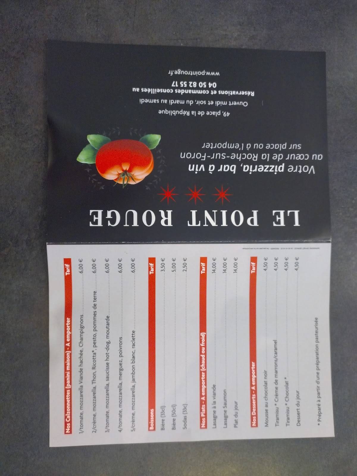 Menu de Le Point Rouge