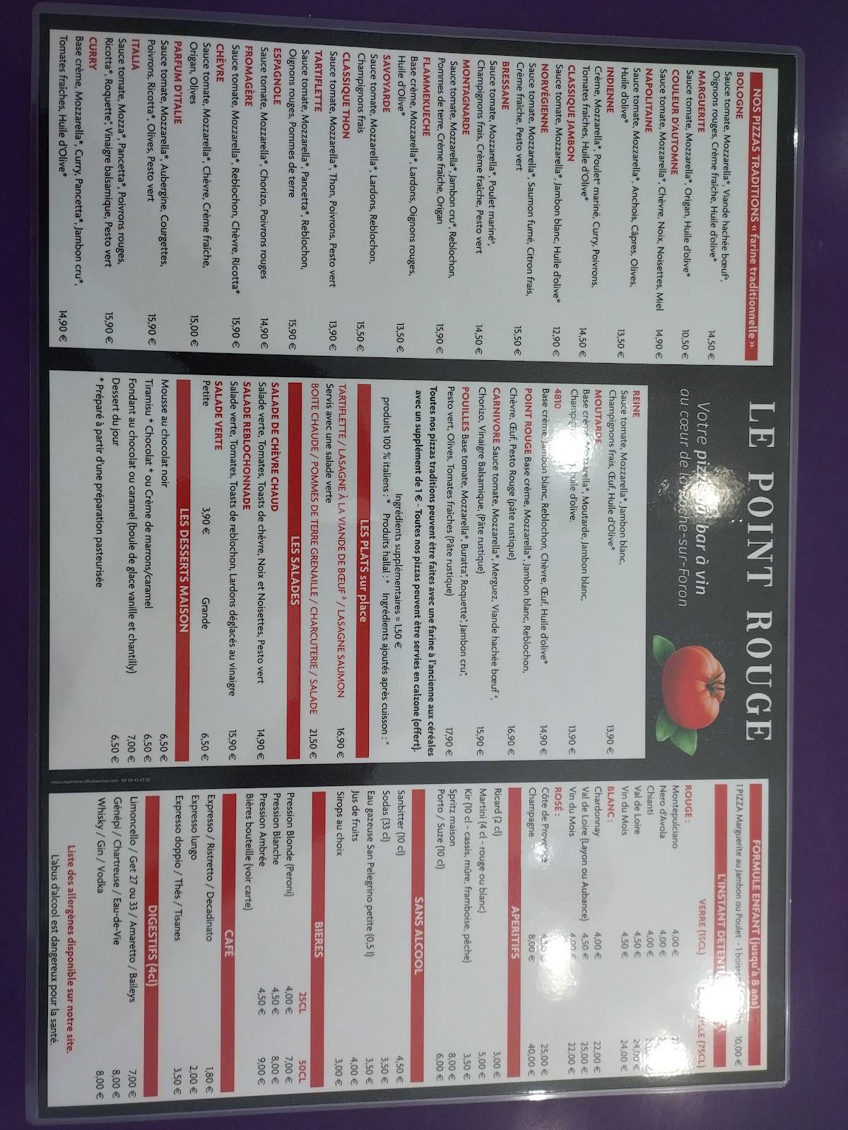 Menu de Le Point Rouge