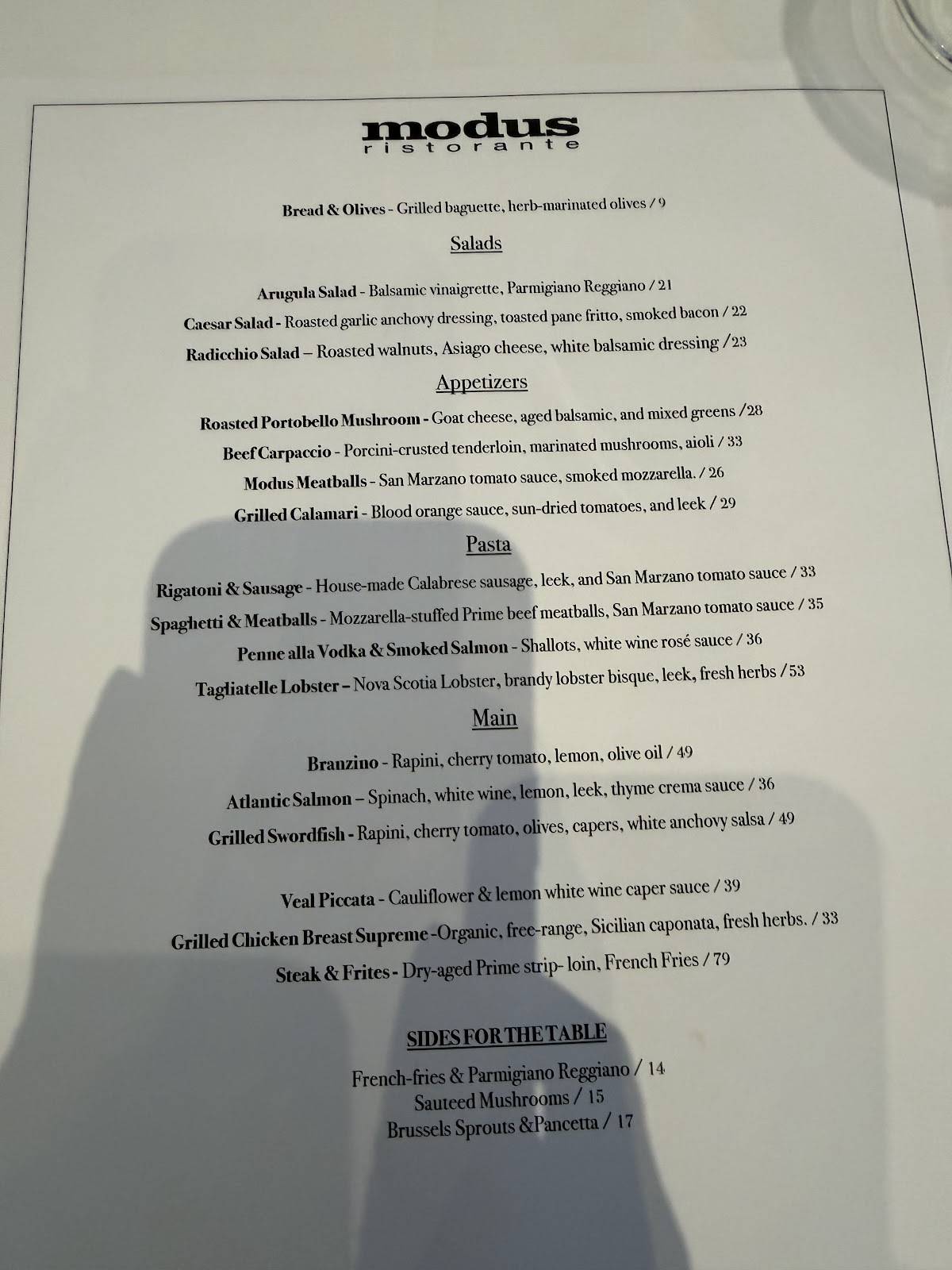 Menu de Modus Ristorante