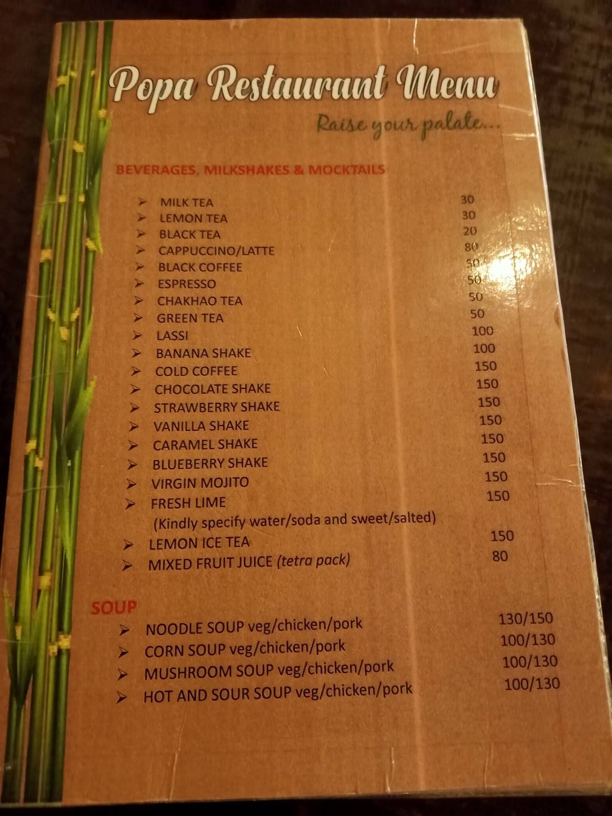 POPA menu