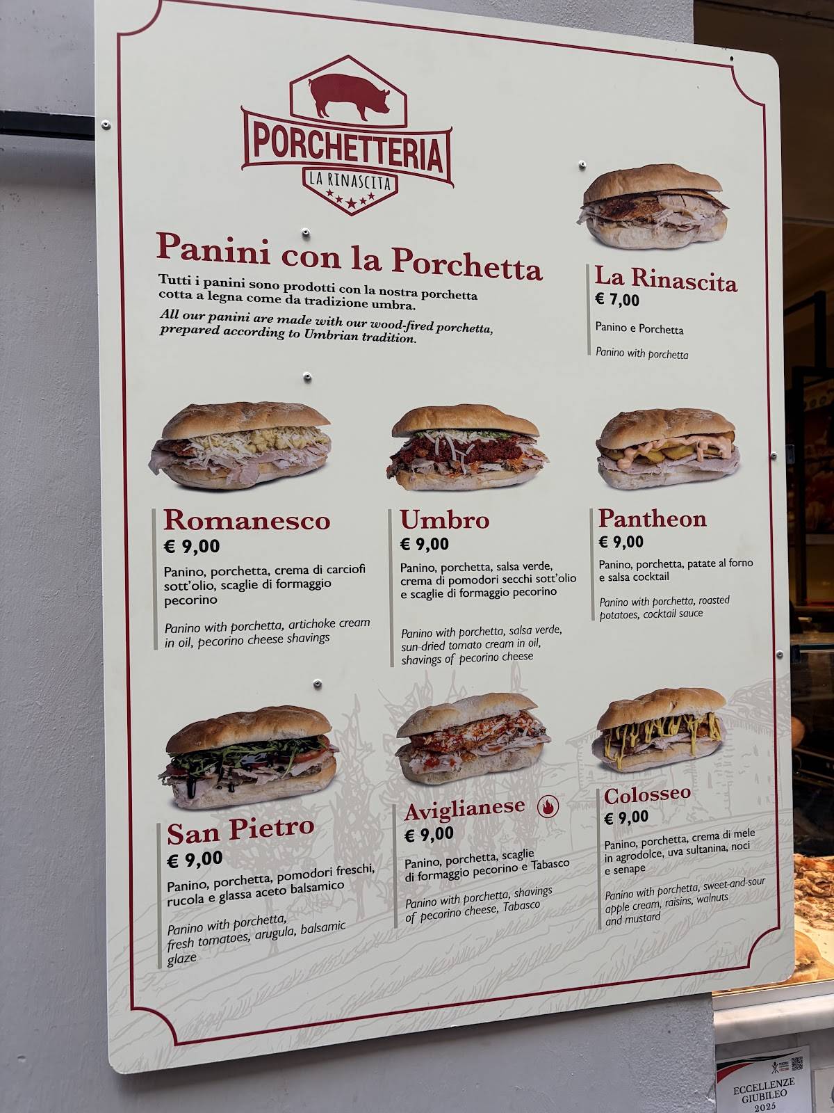 Menu di PORCHETTERIA LA RINASCITA 