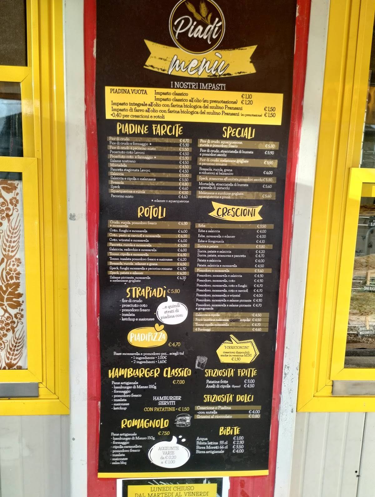 Menu di Piadí 