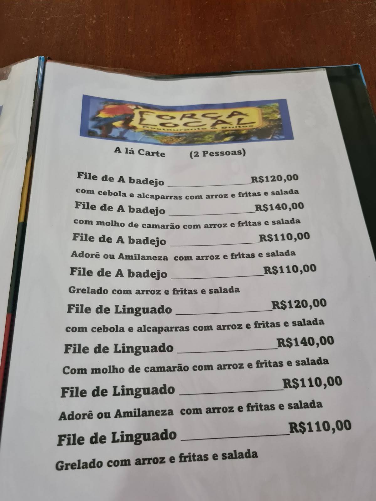 Força Local cardápio