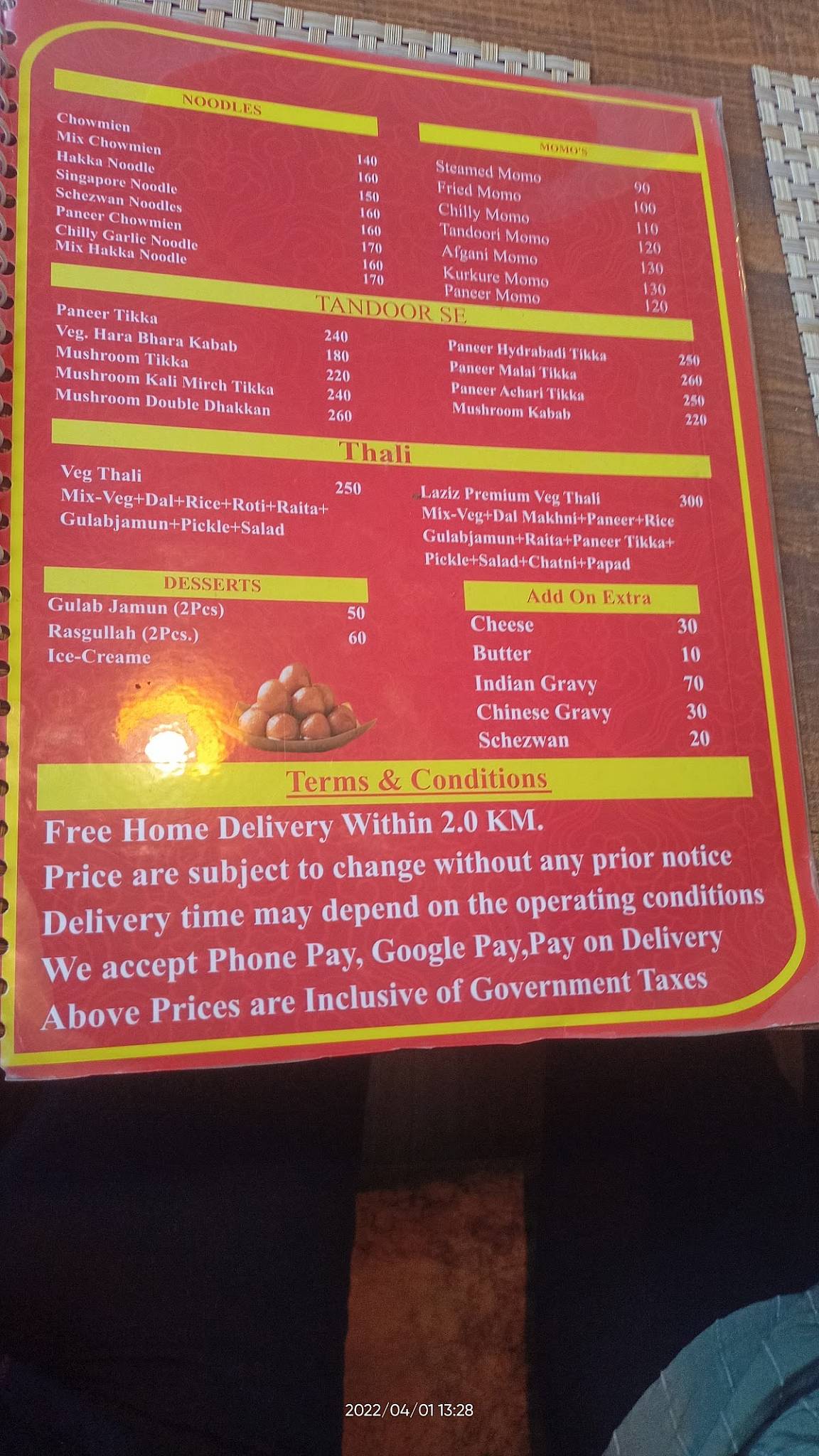 Krishna Rooftop Restaurant menu