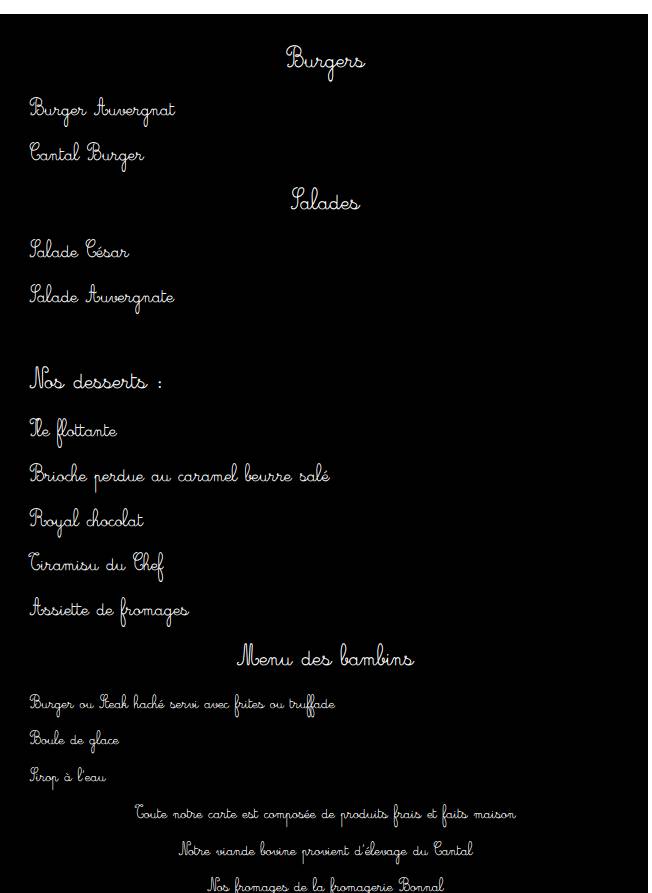 Menu de Le Renaissance Hôtel Restaurant Aurillac