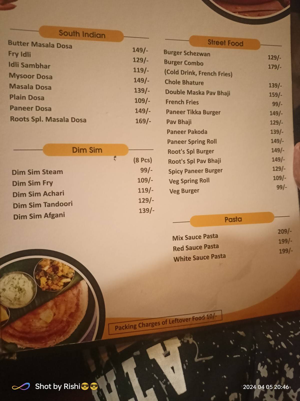 Roots Restaurant menu