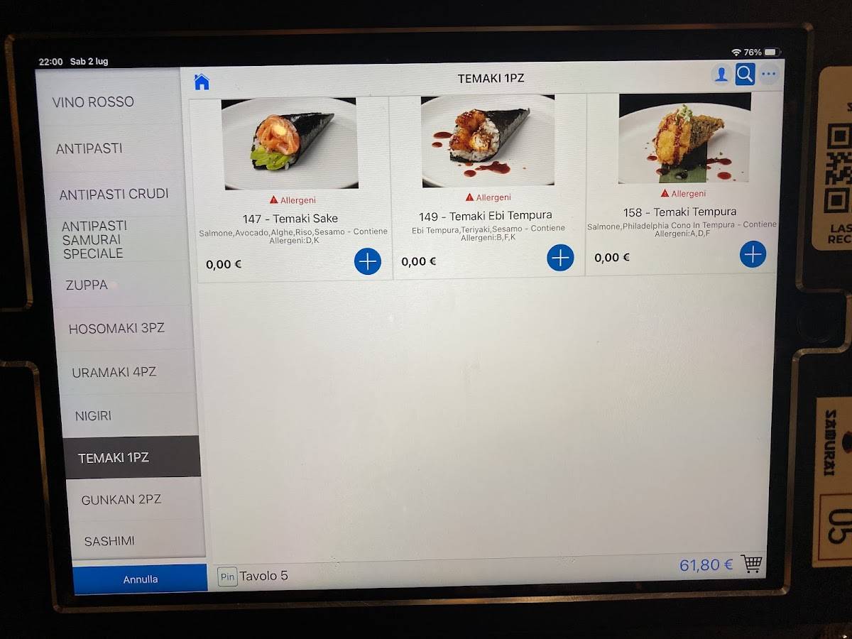 Menu di Ristorante Samurai Sushi Roma 